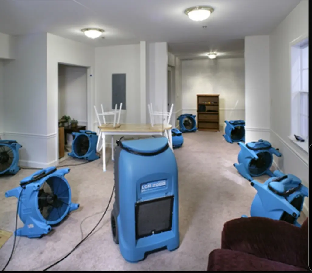 Air movers and dehumidifier setup for Water Damage Restoration in Lanham